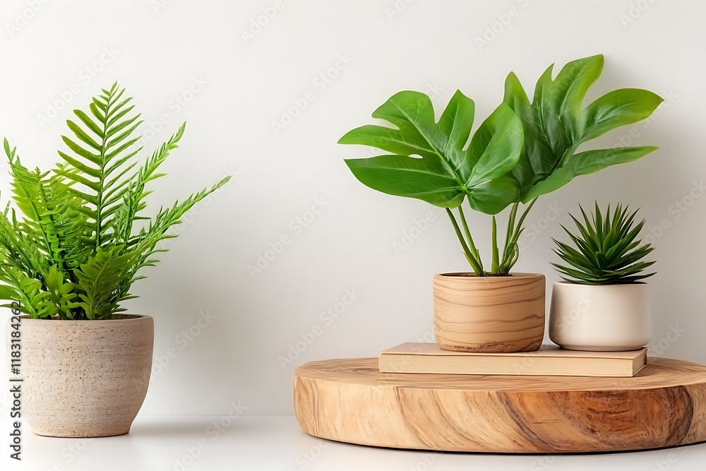 Fototapeta premium Minimalist Greenery & Wooden Decor - Minimalism