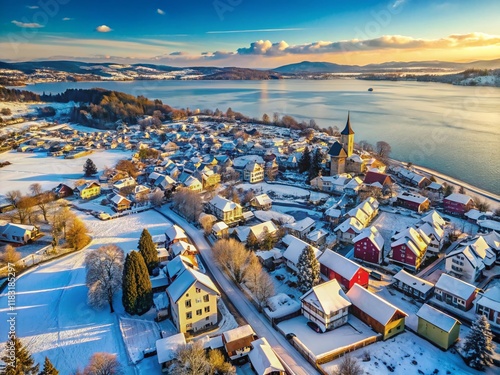 Markdorf am Bodensee Winter Aerial Photography: Snowy Landscape & Lake Constance photo