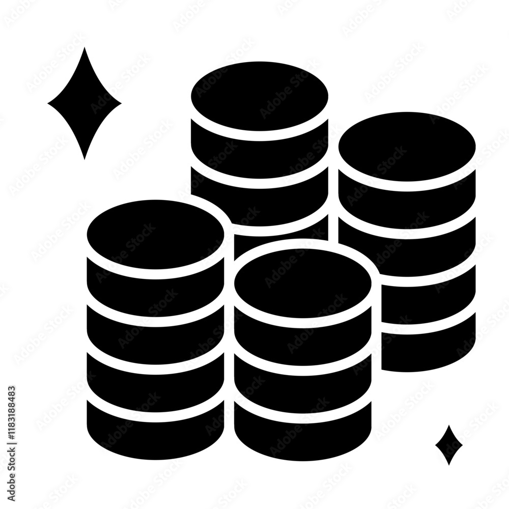 Coins stack icon in glyph style Coins stack icon in glyph style