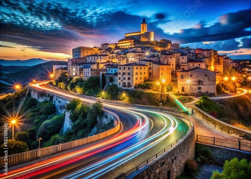 Melfi, Basilicata, Italy: Vertical Long Exposure Cityscape at Night