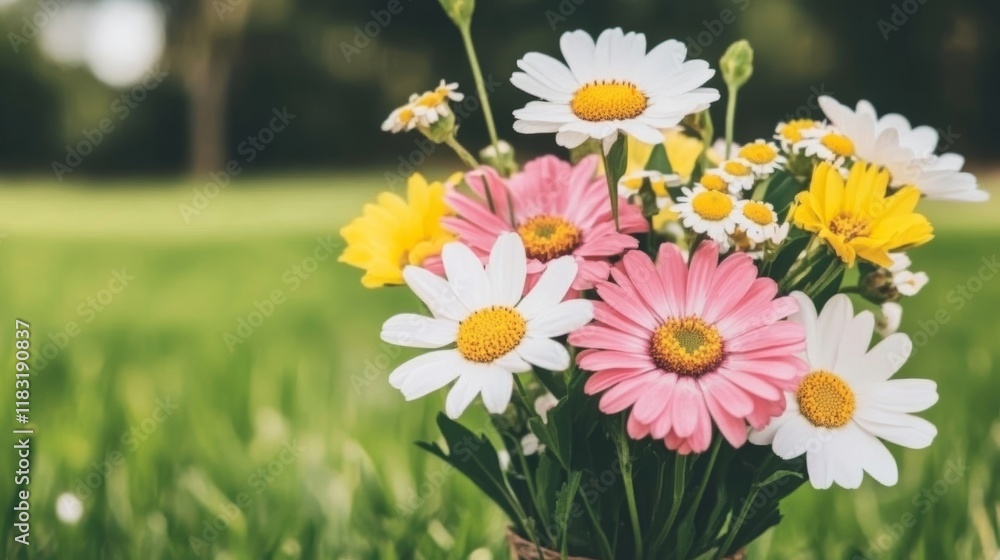 Fototapeta premium Vibrant Spring Bouquet of Daisies, Gerbera, and Daisies