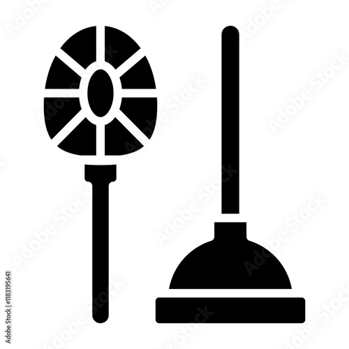 plunger and toilet brush icon in glyph style