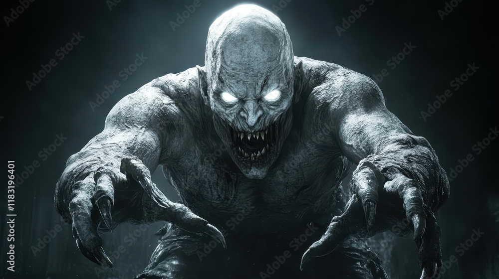 pale skinned demon with glowing eyes and sharp claws