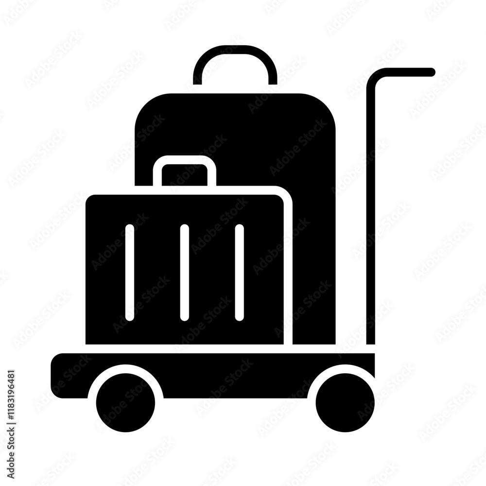 Trolley with baggage icon in glyph style Trolley with baggage icon in glyph style