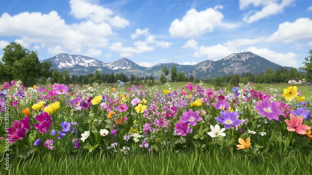 Vibrant Wildflower Meadow Against Majestic Mountains Vibrant Wildflower Meadow Against Majestic Mountains