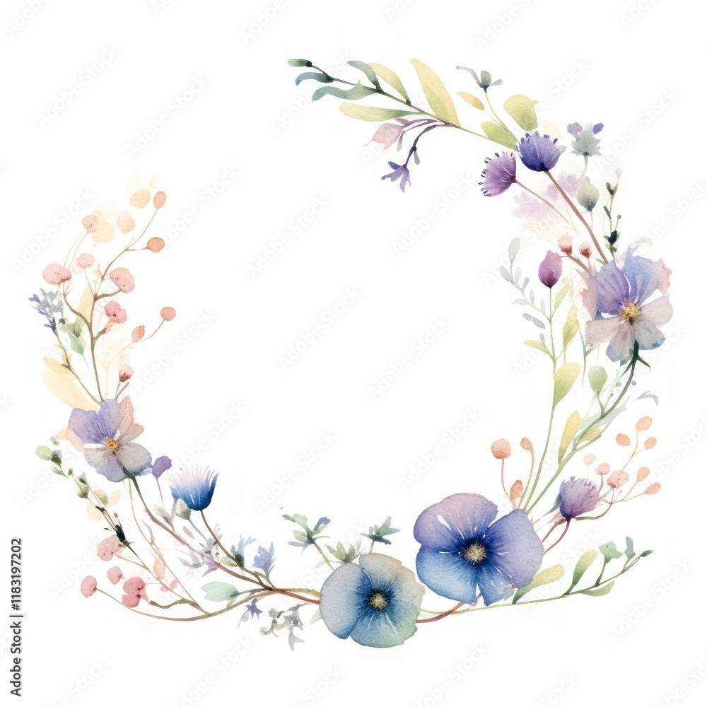 Fototapeta premium Flowers nature circle border pattern plant white background.