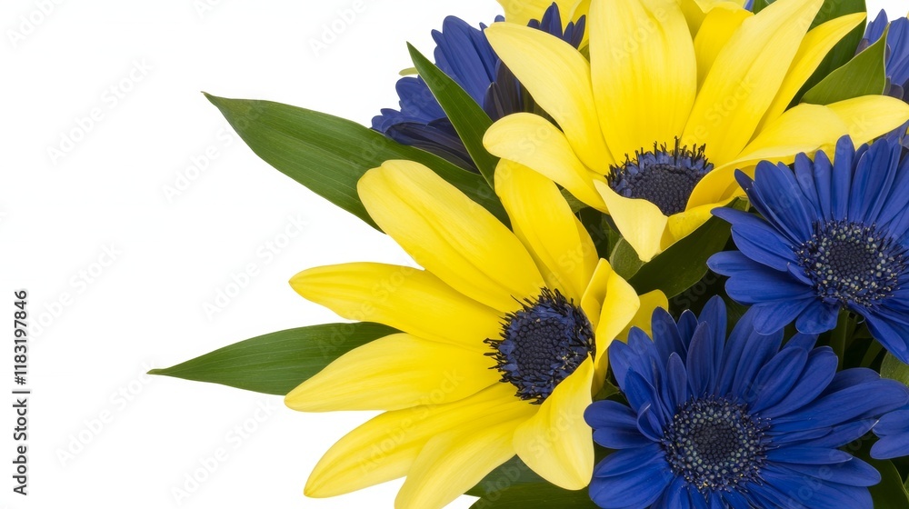 Obraz premium Vibrant Yellow and Blue Flower Bouquet Closeup