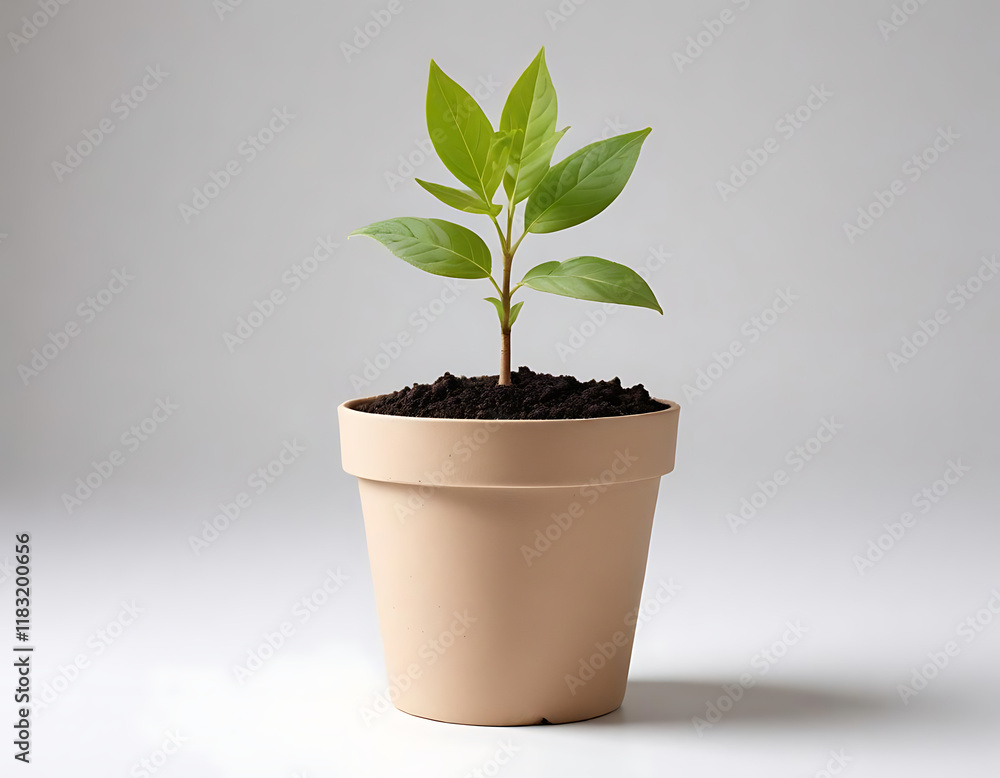 A biodegradable plant pot with a growing seedling, isolated on white. A biodegradable plant pot with a growing seedling, isolated on white.