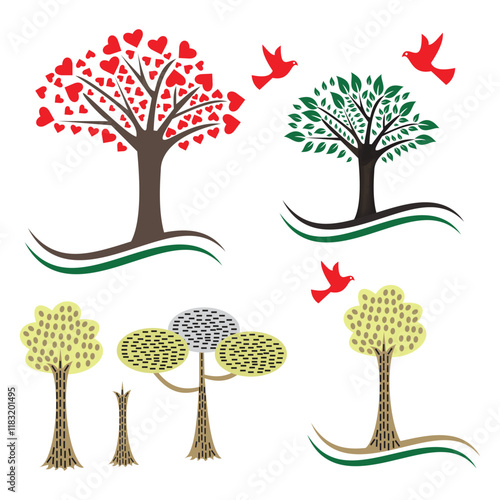 Set of Colourful and black banyan tree combo Package collection, Logo Icon Vector illustration design