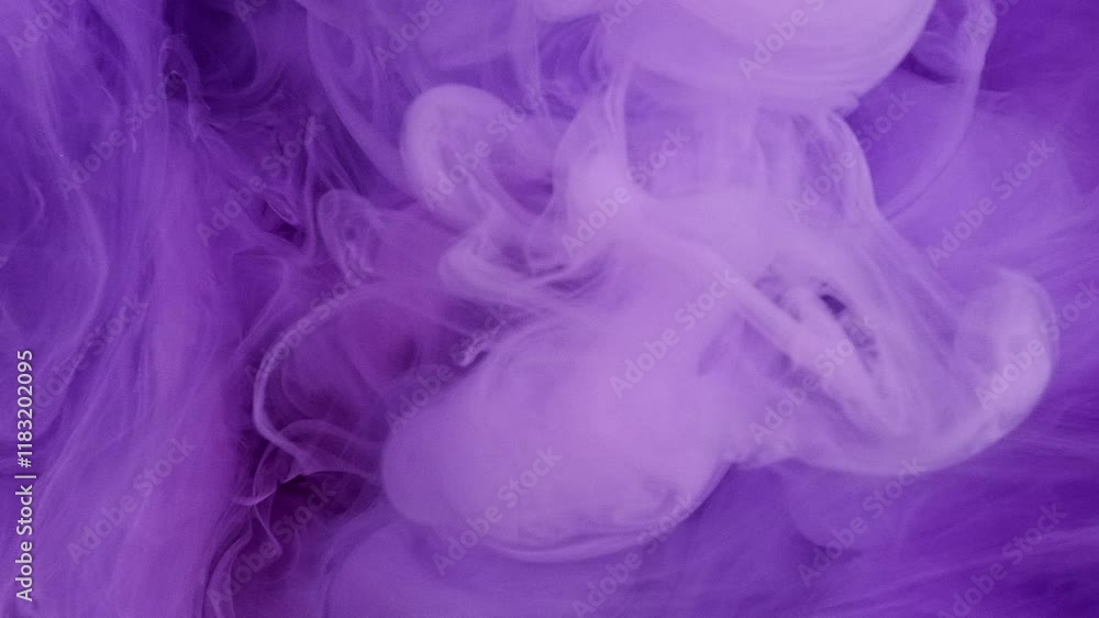 Neon haze. Paint water splash. Purple color underwater acrylic ink drop fog floating texture wave motion abstract background.