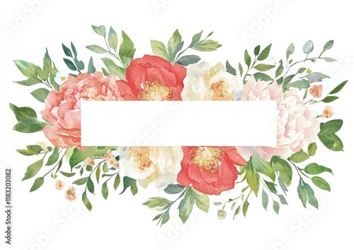 Wallpaper Mural Summer roses and peonies on invisible rectangle frame illustration watercolor flowers. Torontodigital.ca
