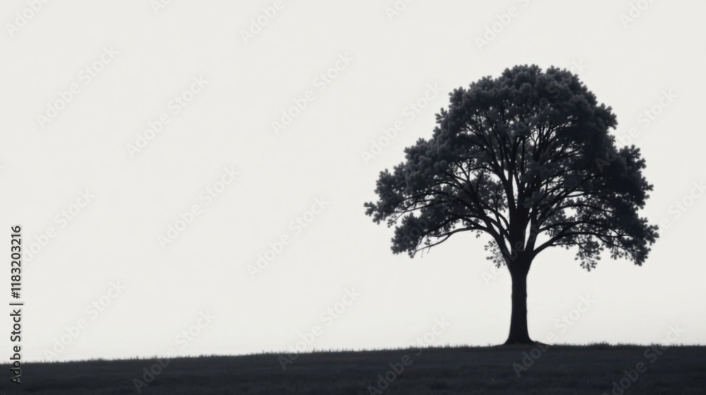 Fototapeta premium Solitary Tree on a Expansive Field Under a Pale Sky