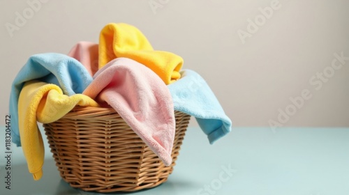 Soft pastel colored fleece blankets in a wicker basket