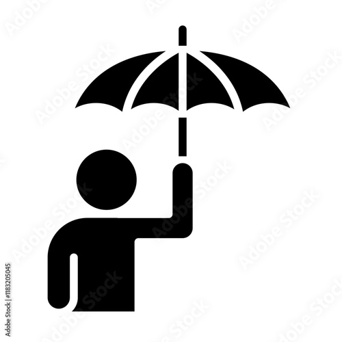 Person hold umbrella icon in glyph style