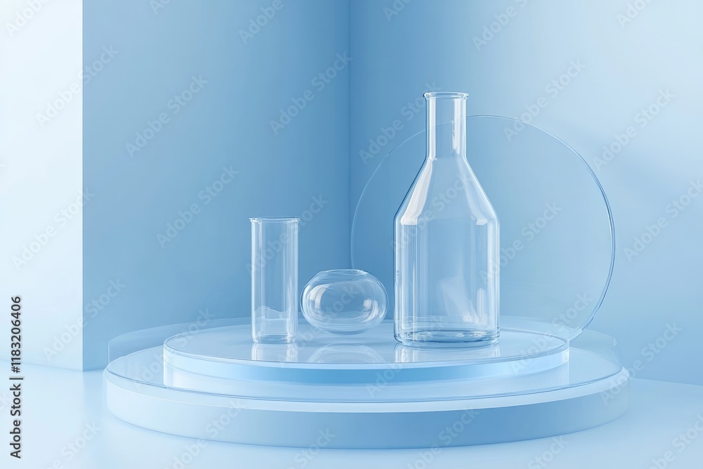 Glass Vessels on a Light Blue Platform Glass Vessels on a Light Blue Platform