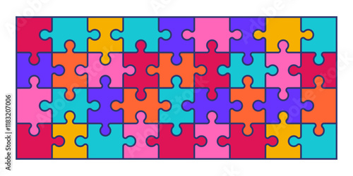 colorful jigsaw puzzle pieces connection line pattern. Puzzle pieces icon or pictogram. Cartoon vector outline. Autism logo or symbol. puzzle grid. Teamwork concept. Mosaic sign. Game print