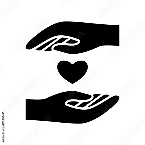 Heart in hand icon in glyph style