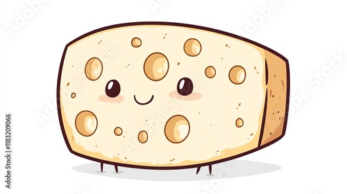 a 2D cartoon illustration of a slice of Swiss cheese with holes, fun and cute, white background--ar 16:9 photo