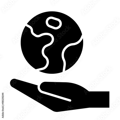 World in the hand icon in glyph style