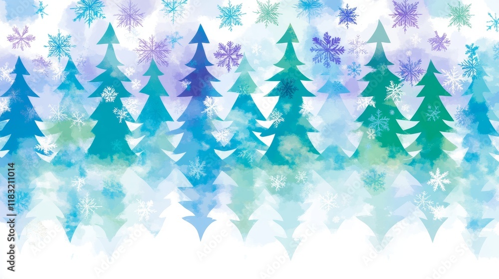 Winter Wonderland Frosty Forest Scene with Snowflakes Winter Wonderland Frosty Forest Scene with Snowflakes