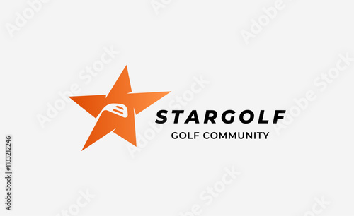 Logo Stick Golf with Star Shape modern and minimalist concept. Sport, competition and club design.