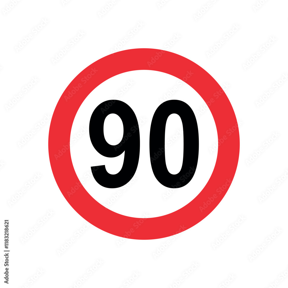 Speed limit sign icon vector template, 90 mph speed limit sign icon vector isolated on white background. Speed limit sign icon vector template, 90 mph speed limit sign icon vector isolated on white background.