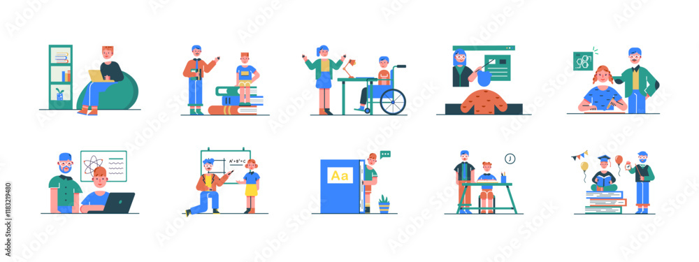 Homeschooling illustrations. Flat vector illustrations Homeschooling illustrations. Flat vector illustrations
