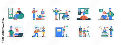 Homeschooling illustrations. Flat vector illustrations