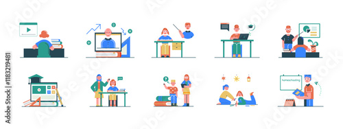 Homeschooling illustrations. Flat vector illustrations