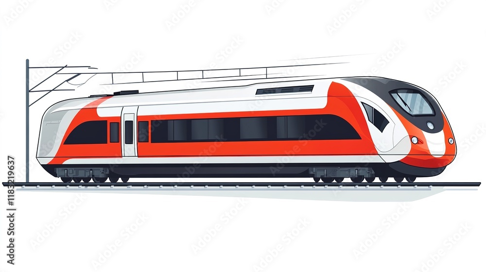 Fototapeta premium Minimalist flat train clipart file, isolated on white background. 