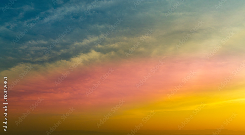 Fototapeta premium Enjoy a panoramic view of the skyline. The sun rises in the morning sky with colorful clouds. and beautiful cloud patterns In the soft light of the morning 