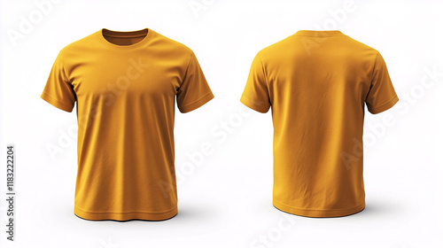 Blank yellow t shirt front and back isolated on white background, Mock up template for design and print.