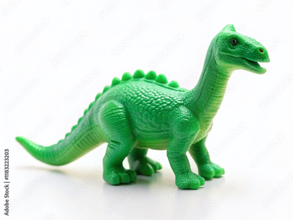 Obraz premium Minimalist Dinosaur Toy Photography: Isolated Green Plastic Dino on White Background