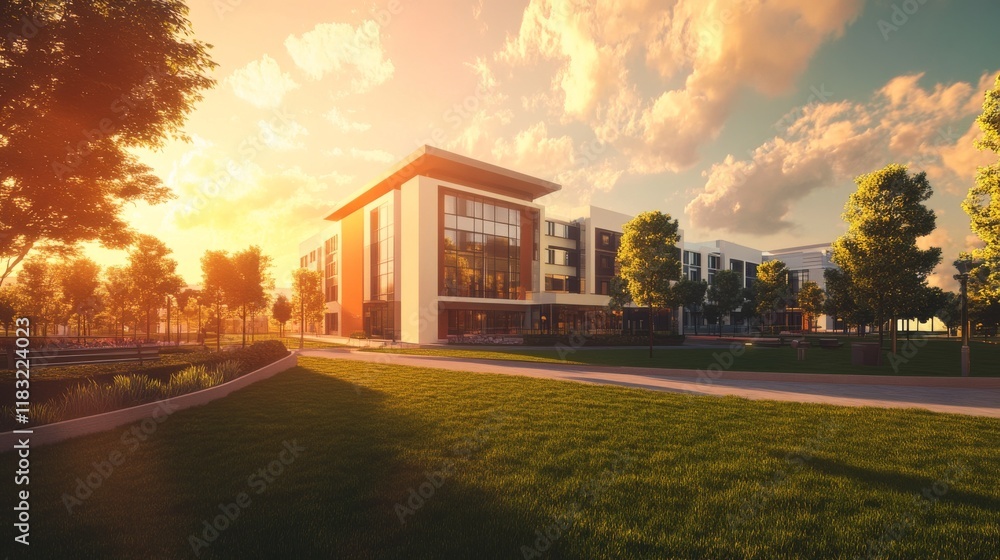93.A modern apartment complex with sharp architectural lines, a landscaped lawn, and detailed textures, set under a vibrant sky with scattered clouds. 93.A modern apartment complex with sharp architectural lines, a landscaped lawn, and detailed textures, set under a vibrant sky with scattered clouds.