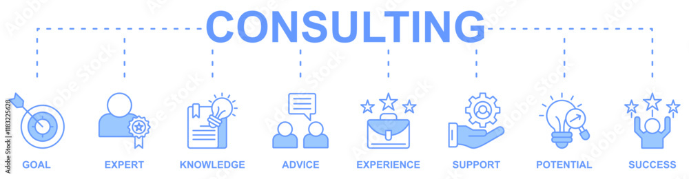 Fototapeta premium Consulting banner web icon vector illustration concept with icon of goal, expert, knowledge, advice, experience, support, potential, success