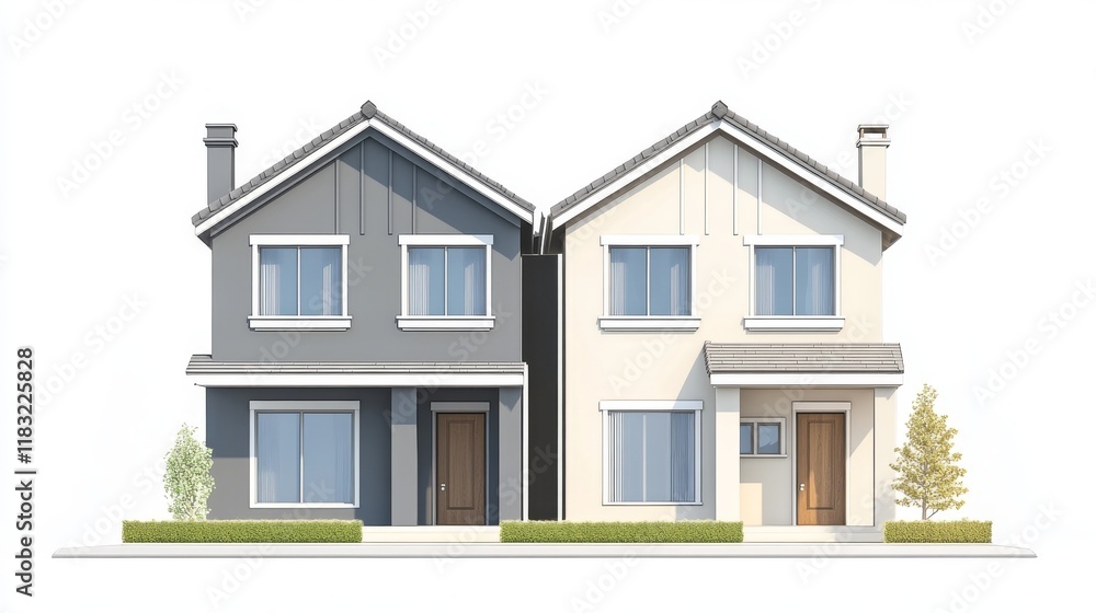 70.A clipart-style representation of a semi-detached home with two sections, one colored gray and the other white, to emphasize the dual-unit structure. 70.A clipart-style representation of a semi-detached home with two sections, one colored gray and the other white, to emphasize the dual-unit structure.