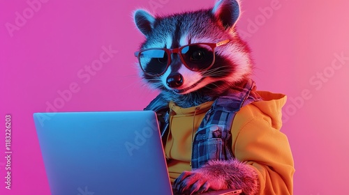 Raccoon Laptop User Neon