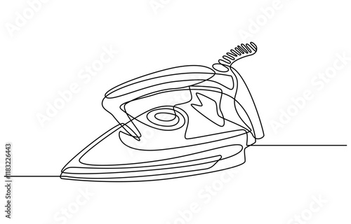 Vector illustration of iron. Modern flat in continuous line style. Continuous one line drawing of iron. One line drawing illustration of modern iron laundry. Home appliances concept single line