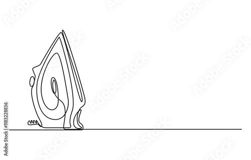 Vector illustration of iron. Modern flat in continuous line style. Continuous one line drawing of iron. One line drawing illustration of modern iron laundry. Home appliances concept single line