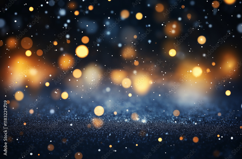 Snow falling on a red background, with delicate snowflakes drifting down in a gentle snowfall, creating a blurred and ethereal scene