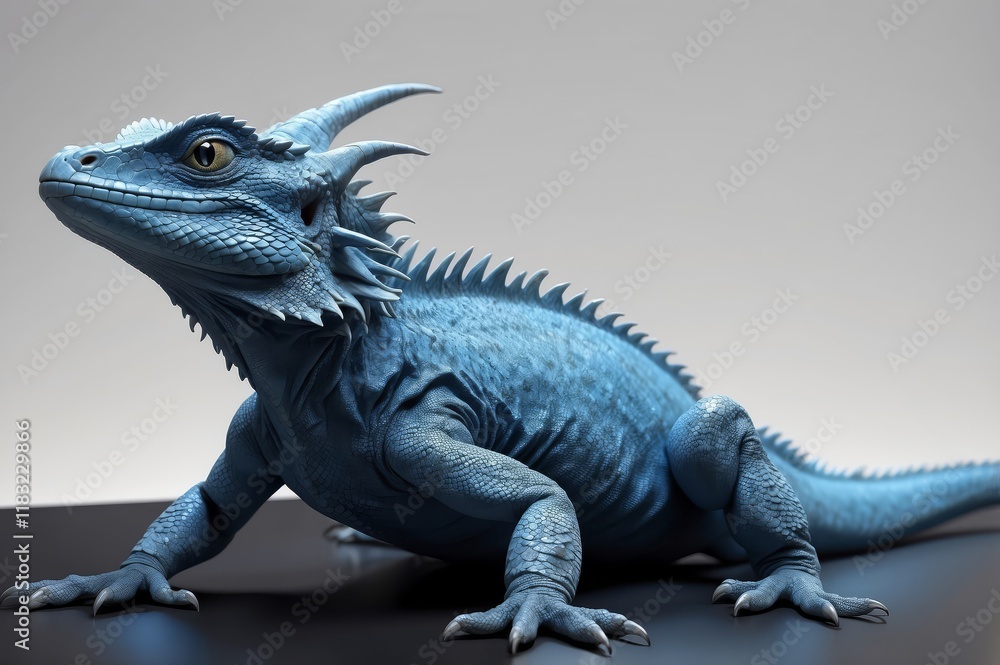 Obraz premium Blue fantasy lizard, digital rendering.