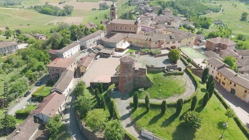 Wallpaper Mural Castelnuovo Calcea, Monferrato region, Asti, Piedmont, Italy. 4k aerial view of the city. Langhe-Roero and Monferrato. Circling aroud the castle and the city. Torontodigital.ca