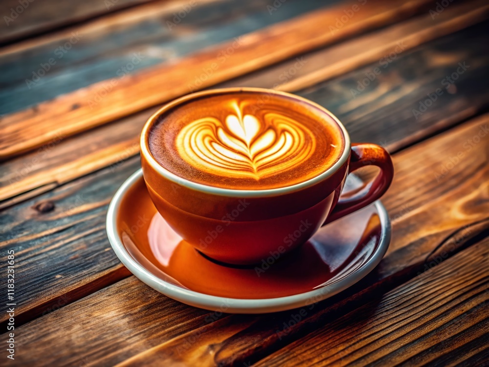 Minimalist Latte Coffee on Rustic Wood Table - Warm Autumnal Drink Minimalist Latte Coffee on Rustic Wood Table - Warm Autumnal Drink