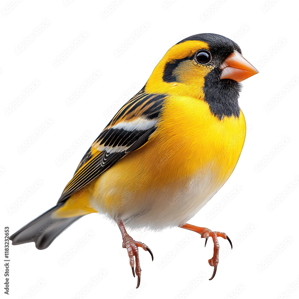 Fototapeta premium A vibrant yellow and black bird perched, showcasing its colorful plumage.