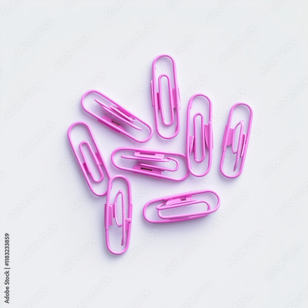 A collection of pink paper clips neatly arranged on a light background, showcasing their unique design and vibrant color. A collection of pink paper clips neatly arranged on a light background, showcasing their unique design and vibrant color.