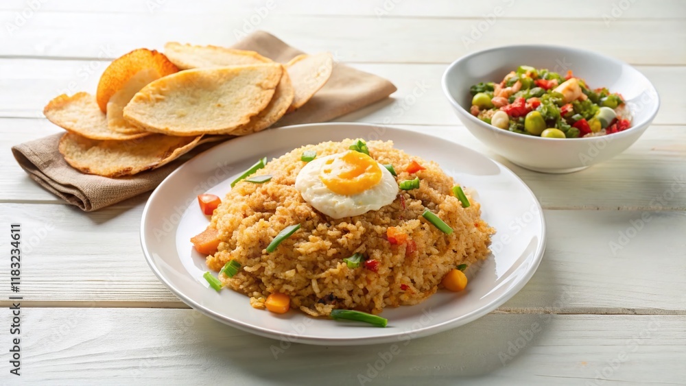 Minimalist Nasi Goreng Kampung: Fried Rice with Scrambled Egg & Crackers Minimalist Nasi Goreng Kampung: Fried Rice with Scrambled Egg & Crackers