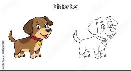 Colorinb book page for chlidren. Happy cartoon animals featuring a dachshund puppy. photo