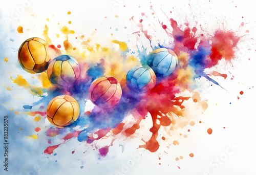 illustration handball white action abstract splash watercolor colorful olated background paint sport jump ball player competition match athlete man throw silhouette game goal attack photo