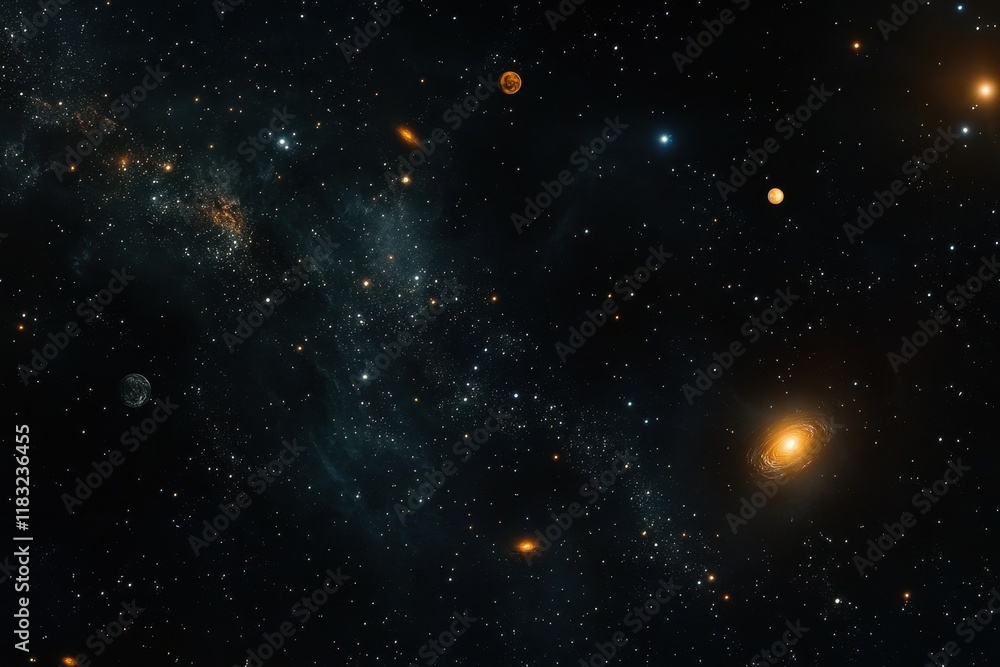 Naklejka premium Stunning view of galaxies and celestial bodies in deep space captured from an astronomical observatory