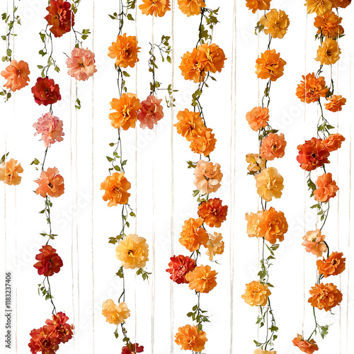 marigold garlands backdrop for an south Asian wedding isolated on transparent background
